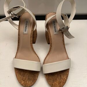 Steve Madden White Cork Heel Sandals